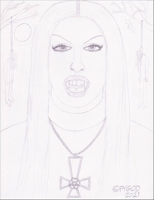 Black Metal Chick - Artwork in progress step 2. SatansSchlongs.com