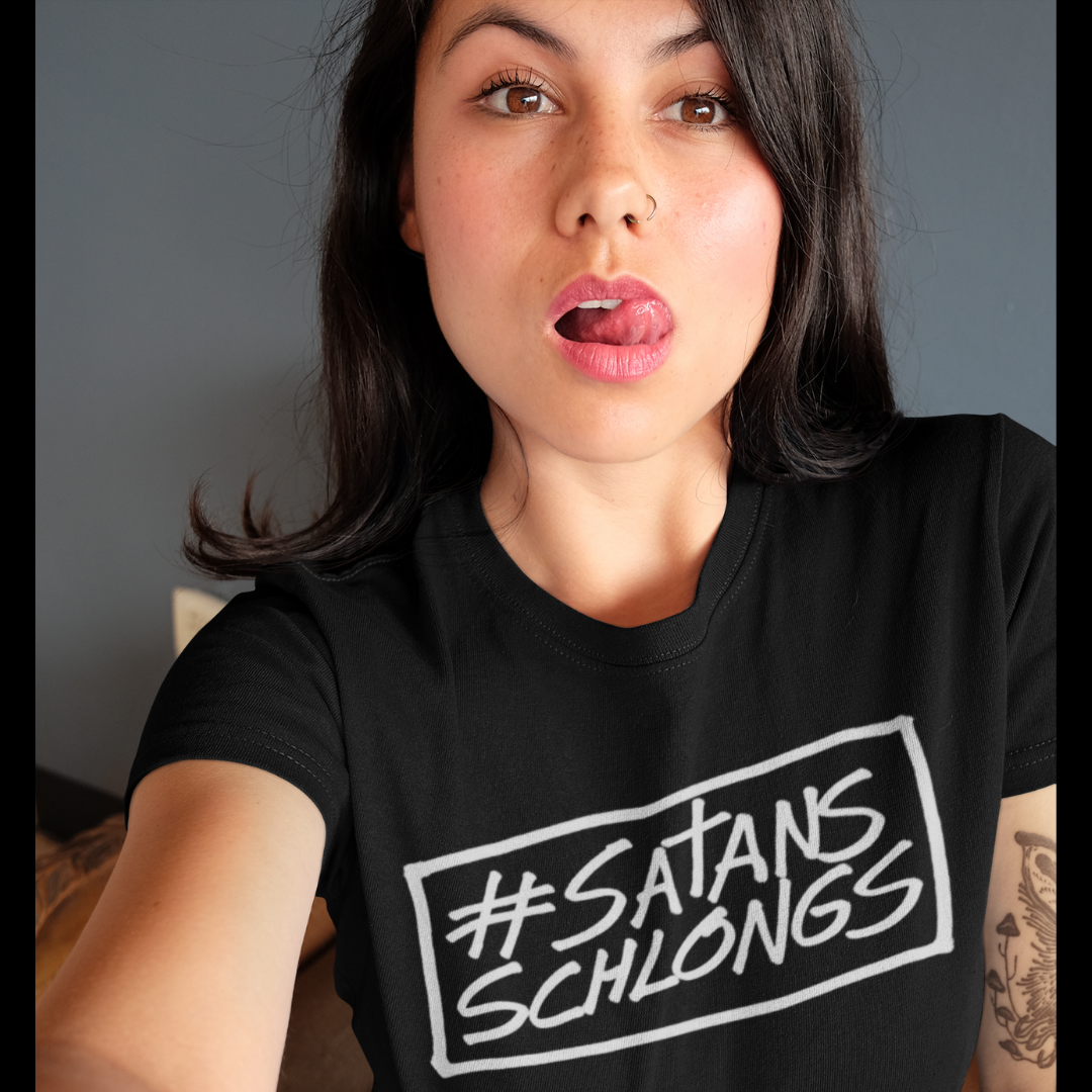 Sexy Chick wearing a #SatansSchlongs tee shirt.  SatansSchlongs.com