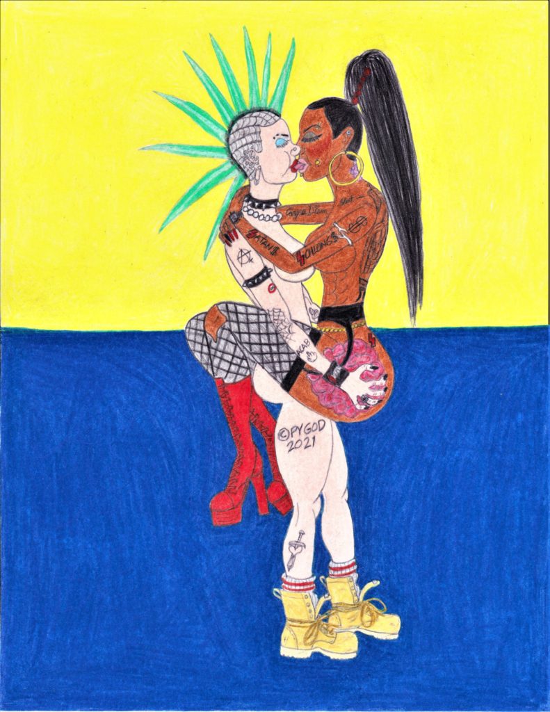 Edgy Girls making out (Yellow and Blue) SatansSchlongs.com